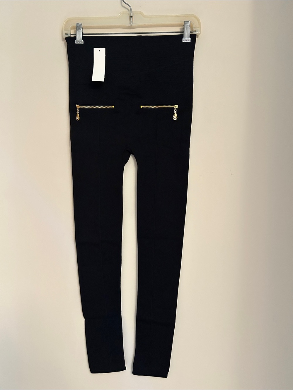 YPP Fahion Wear Black Ponte Leggings with Gold Zipper Detail